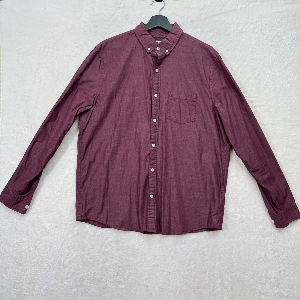 Express Button Down Mens Large Burgundy Classic Soft Wash Long Sleeve Shirt